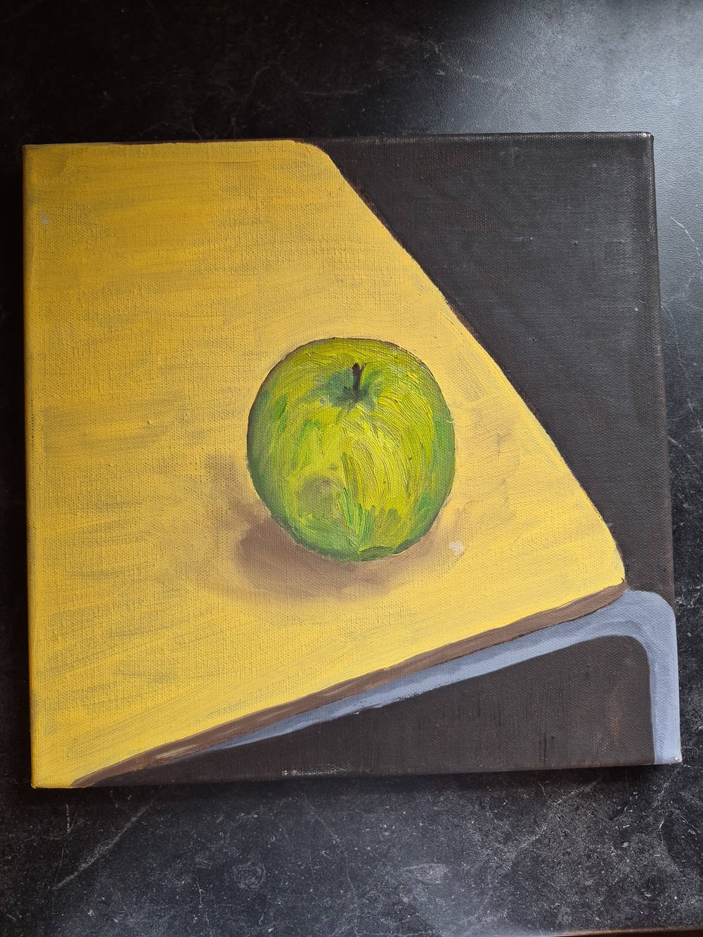 Original 12X12 Minimalist Still Life Painting-Green Apple